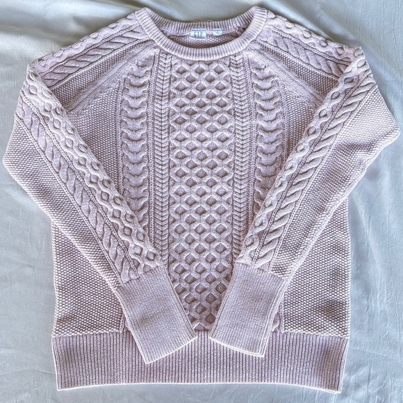 GAP Light Pink Cable Knit Cotton Sweater Mixed Weave Preppy Cozy Cabincore Sz S - Picture 5 of 12